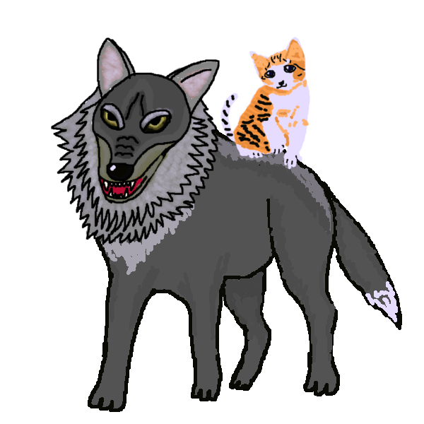 狼と子猫の画像 お絵描きソフトでの描き方練習中